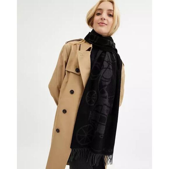 NWT Coach Horse And Carriage Print Oversized Muffler / Scarf BLACK CU808 - Picture 8 of 9